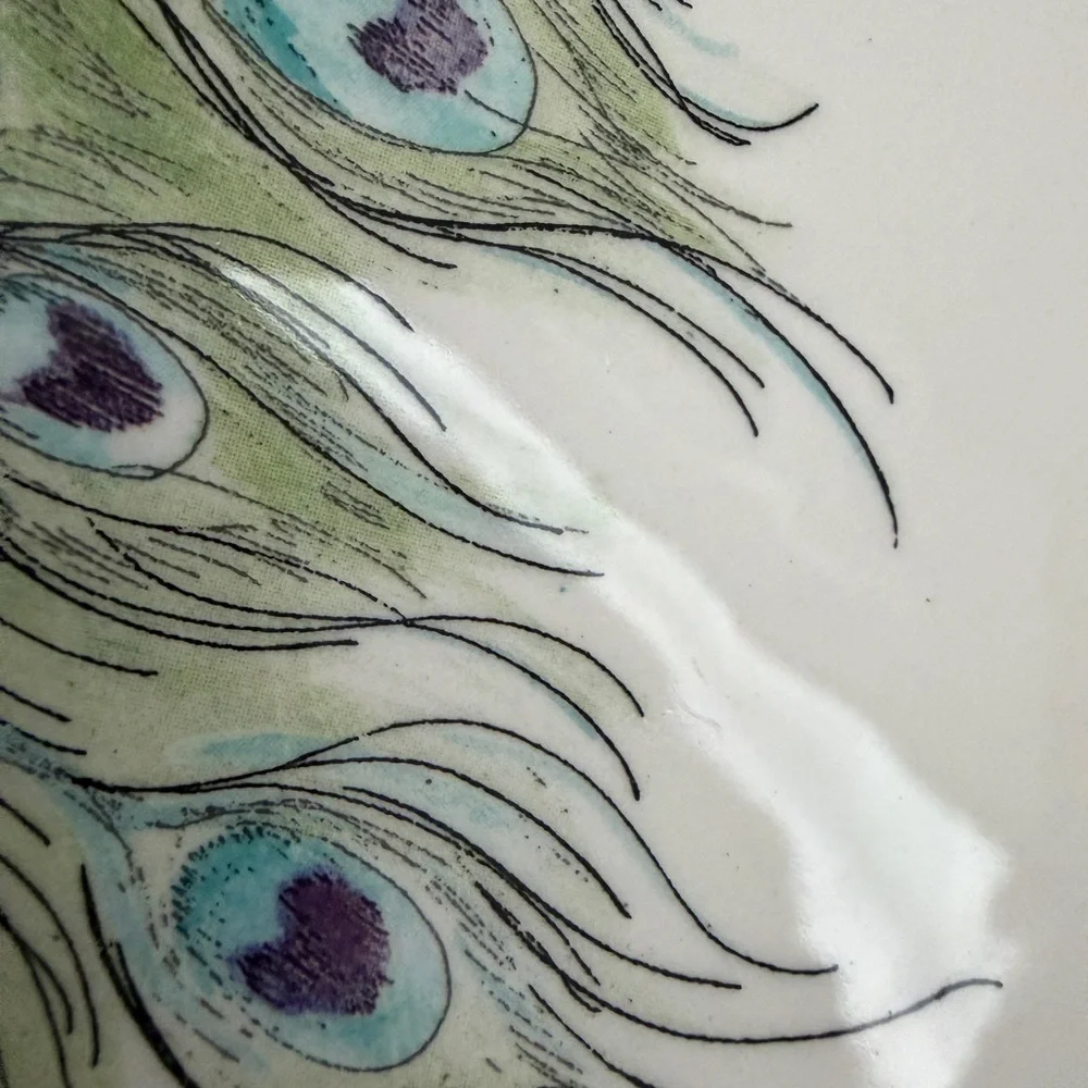 Edie Rose Peacock Collection Salad Plates Set 2 Stoneware Blue Green Purple Bird